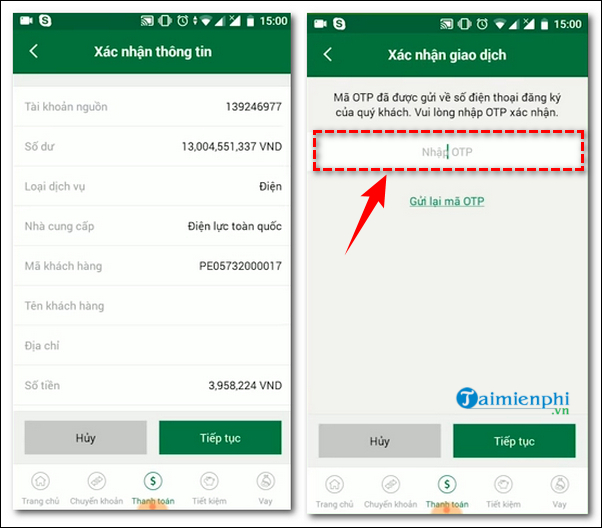 Hướng dẫn thanh toán hóa đơn tiền điện qua VPbank online