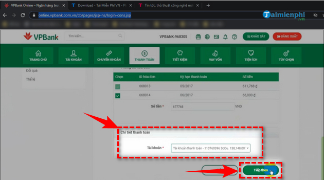 Hướng dẫn thanh toán hóa đơn tiền điện qua VPbank online