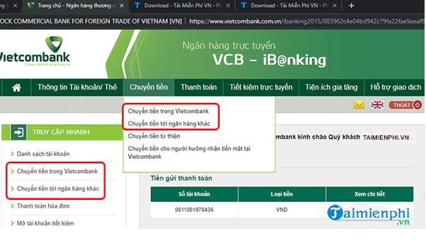 Bí quyết chuyển tiền giữa các ngân hàng tại Vietcombank