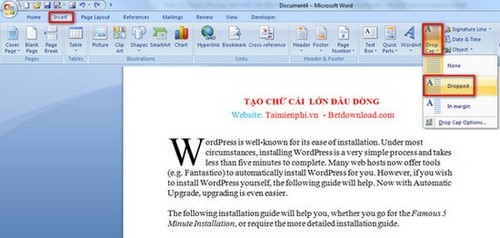 Word - Tạo Drop Cap ở đầu đoạn văn bản trong Word