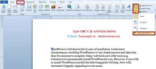 Word - Tạo Drop Cap ở đầu đoạn văn bản trong Word