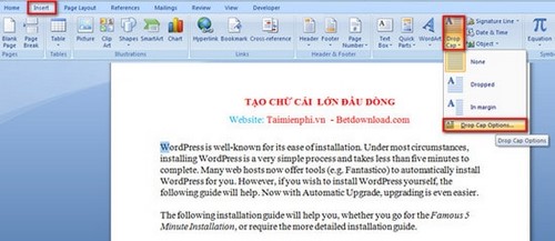 Word - Tạo Drop Cap ở đầu đoạn văn bản trong Word