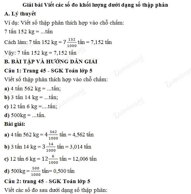 Giải Toán lớp 5 trang 45: Hướng dẫn chi tiết và mẹo hay giúp học tốt