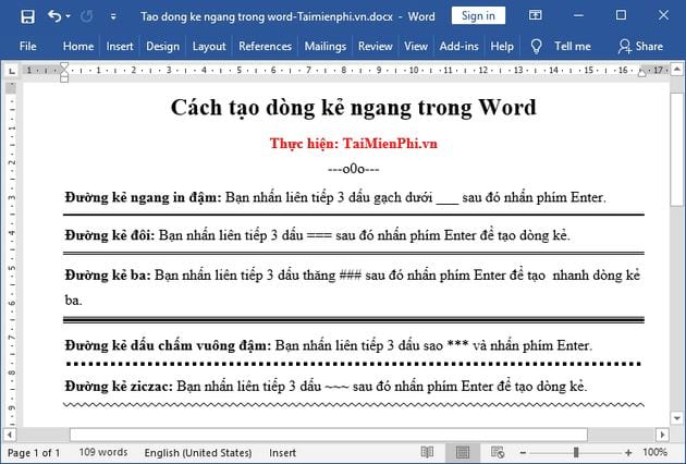 Bí quyết tạo đường kẻ ngang trong Word