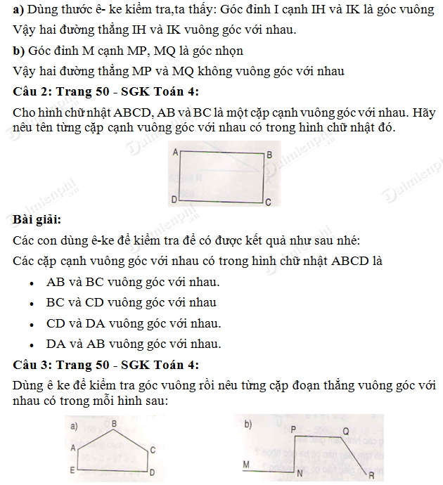 Giải toán lớp 4 trang 50 - Hướng dẫn chi tiết và dễ hiểu cho học sinh