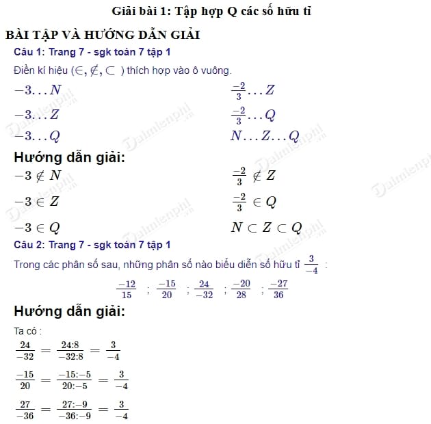 Toán 7 Bài 1: Khám Phá Thế Giới Số Hữu Tỷ