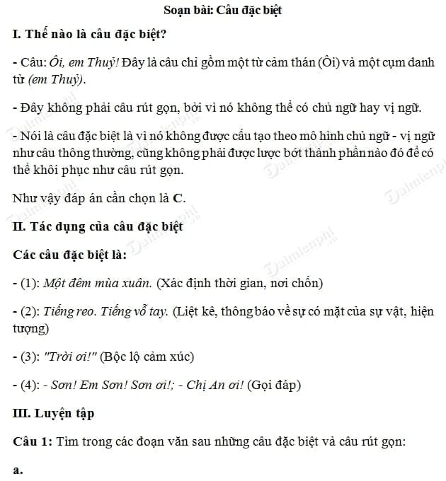 Câu đặc biệt câu rút gọn: Định nghĩa và Tác dụng