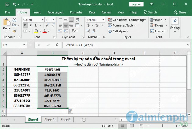 Kỹ thuật thêm ký tự vào đầu chuỗi trong Excel