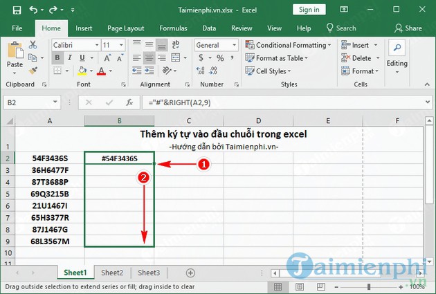 Kỹ thuật thêm ký tự vào đầu chuỗi trong Excel