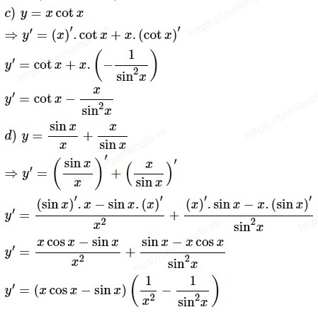 Giải Toán lớp 11 Bài 1, 2, 3, 4, 5, 6, 7, 8 trang 168, 169 SGK Đại Số - Đạo hàm của hàm số lượng giác