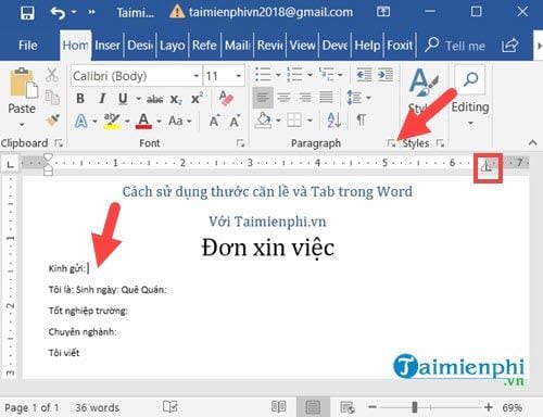 Cách sử dụng thước căn lề và tab trong Word