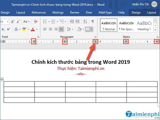 Bí quyết điều chỉnh kích thước bảng trong Word 2019