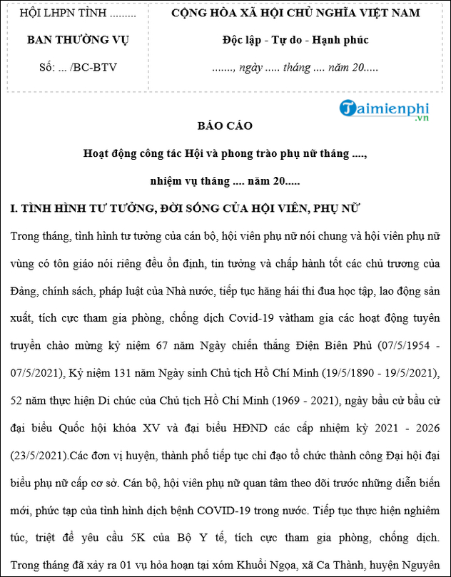 4 mẫu báo cáo tổng kết công tác chi hội phụ nữ thôn vào cuối năm trong thời kỳ mới nhất