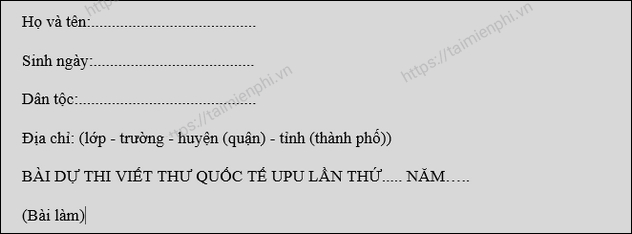 Dưới đây là một bài viết mẫu cho cuộc thi viết thư UPU lần thứ 52 năm 2023.