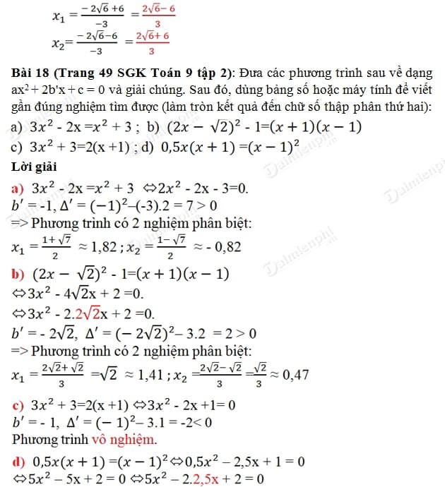 Giải Toán lớp 9 tập 2 trang 49 - Bí quyết đạt điểm cao với các phương pháp đơn giản