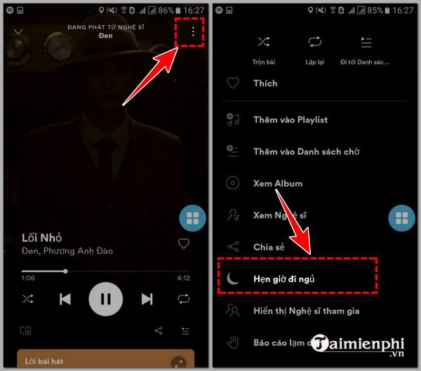 Thủ thuật hẹn giờ tắt nhạc Spotify cho Android, iPhone