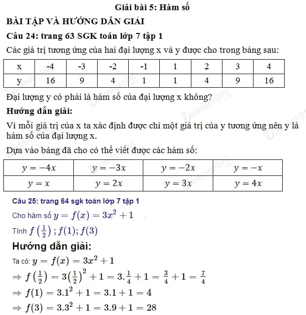 Hàm số lớp 7: Hướng dẫn chi tiết và bài tập thực hành hiệu quả