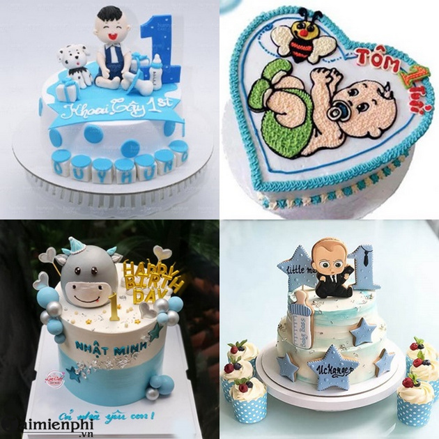 Bánh kem 1 tầng hổ nổi baby boy cho bé tuổi Dần đầy năm, thôi nôi [