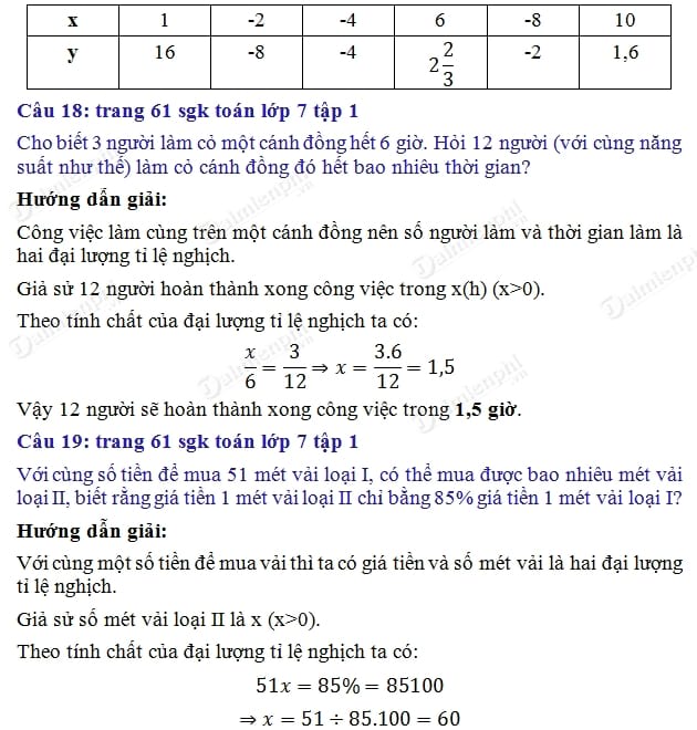 Bài 19 SGK Toán 7 Tập 1 Trang 61: Hướng Dẫn Chi Tiết và Giải Đáp