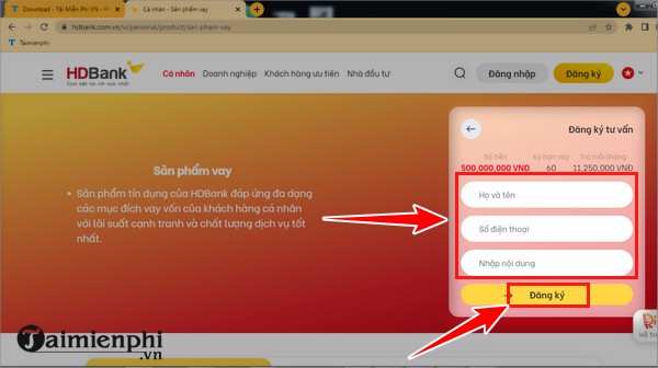 Hướng dẫn đăng ký vay tiền online tại ng-n hàng HDBank