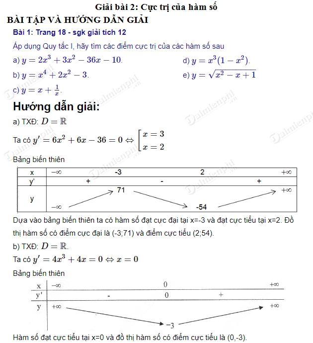 Bài 1 Toán 12 Trang 18 - Giải Bài Tập Cực Hay và Chi Tiết