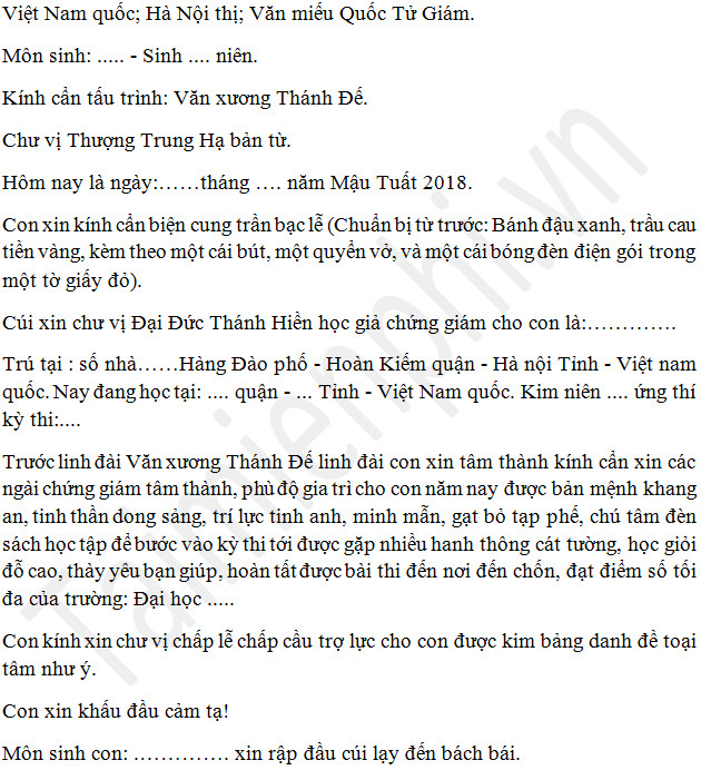 Bài Văn Khấn Tại Văn Miếu Quốc Tử Giám