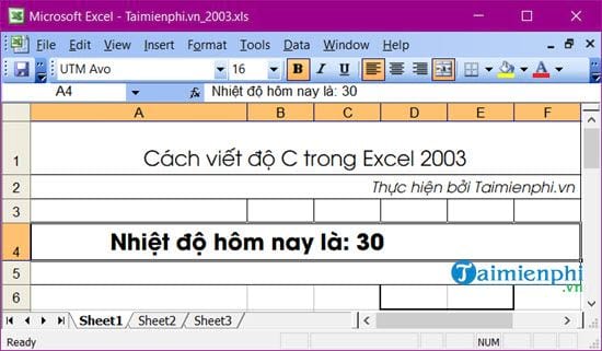 Bí quyết viết độ C trong Excel