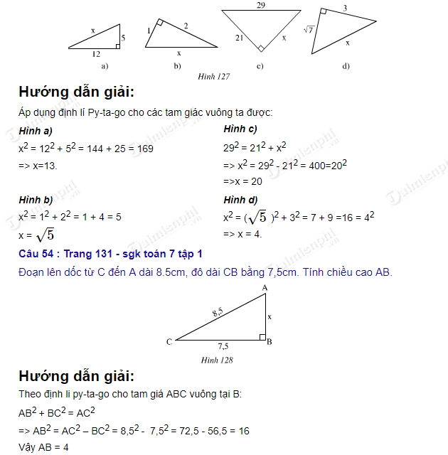 Định lý Py-ta-go Toán lớp 7: Khám phá, Ứng dụng và Bài tập thực hành