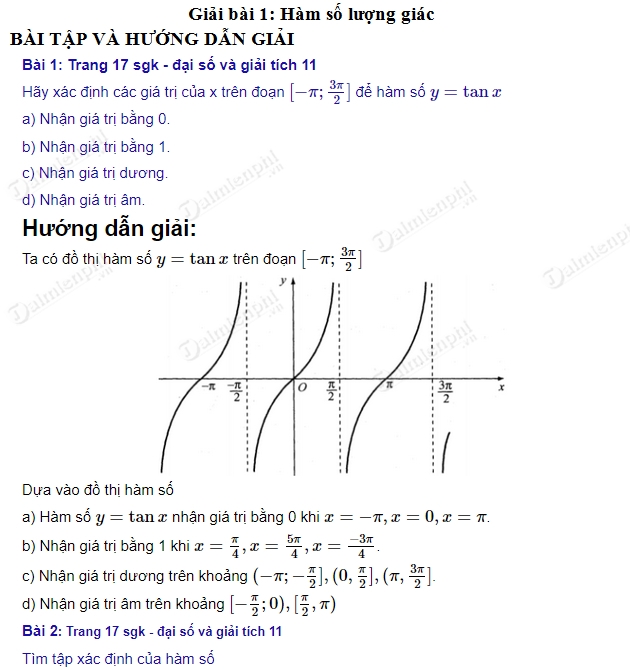 Bài tập 1 SGK Toán 11 trang 17 - Hướng dẫn chi tiết và giải đáp nhanh