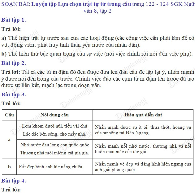 Lựa Chọn Trật Tự Từ Trong Câu Luyện Tập 122: Hướng Dẫn Chi Tiết và Bài Tập Ôn Luyện