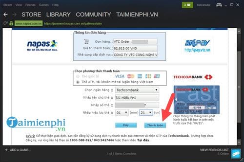 Hướng dẫn nạp tiền lên Steam bằng thẻ ngân hàng ở Việt Nam
