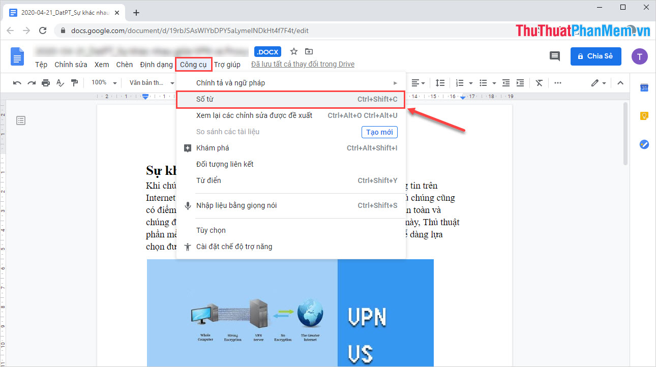 Phương pháp đếm từ trong Google Docs