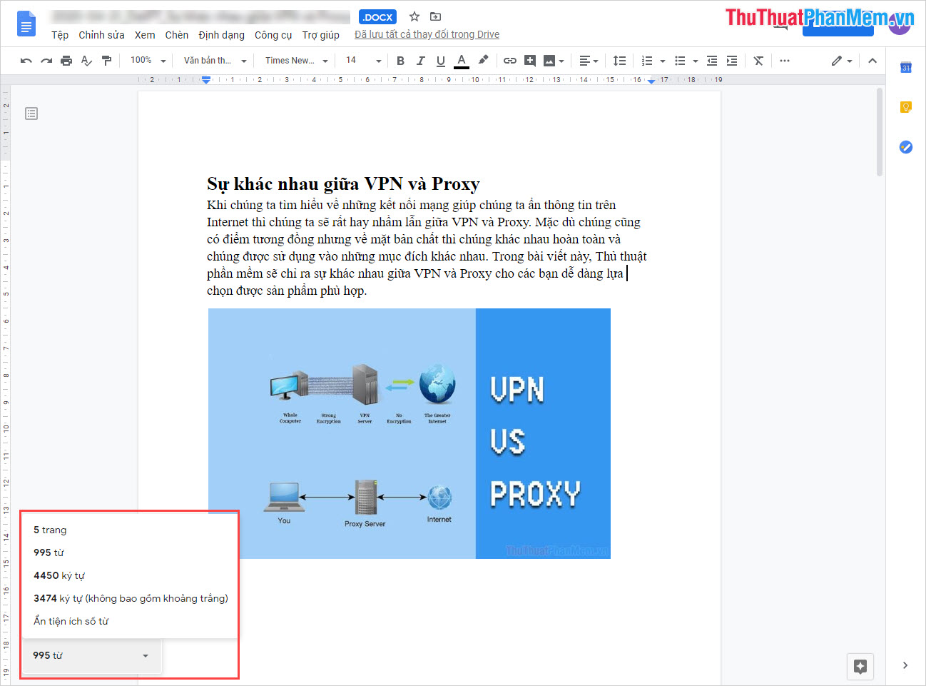 Phương pháp đếm từ trong Google Docs