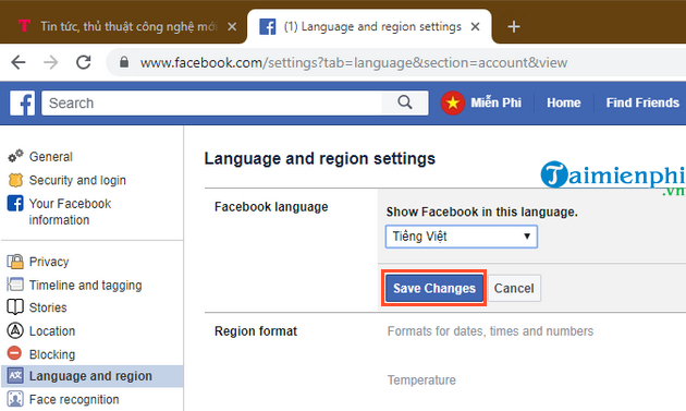 Hướng dẫn chuyển đổi ngôn ngữ Facebook sang tiếng Việt trên máy tính