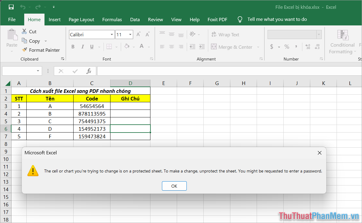 Phương pháp giải khóa file Excel không cho phép chỉnh sửa