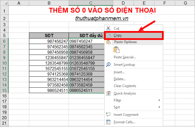 Bí quyết thêm số 0 vào số điện thoại trong Excel