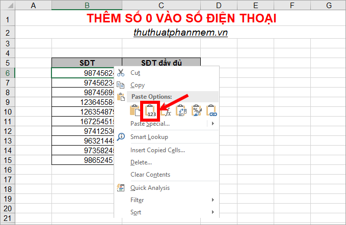 Bí quyết thêm số 0 vào số điện thoại trong Excel