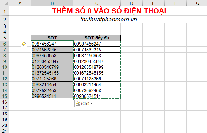 Bí quyết thêm số 0 vào số điện thoại trong Excel