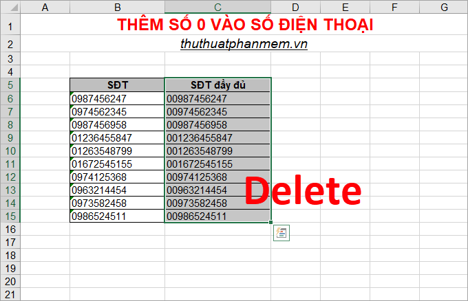 Bí quyết thêm số 0 vào số điện thoại trong Excel