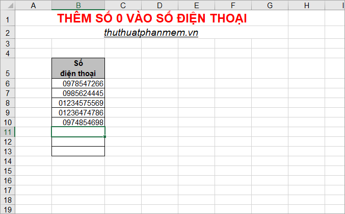 Bí quyết thêm số 0 vào số điện thoại trong Excel