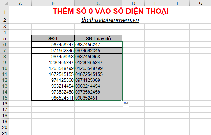 Bí quyết thêm số 0 vào số điện thoại trong Excel