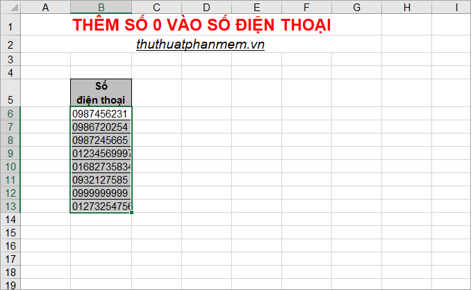 Bí quyết thêm số 0 vào số điện thoại trong Excel