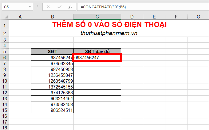 Bí quyết thêm số 0 vào số điện thoại trong Excel