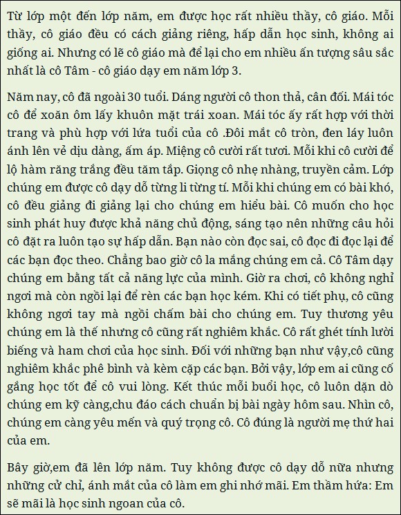 Bài Văn Tả Cô Giáo Đã Từng Dạy Em - Hồi Ức Ngọt Ngào