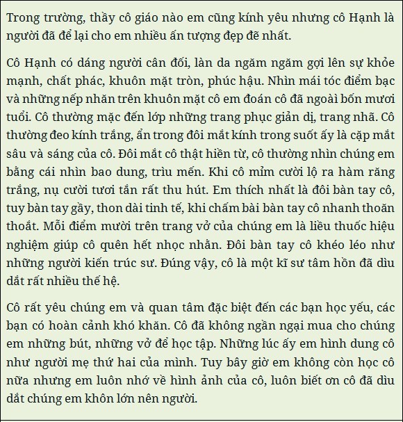 Tả thầy cô giáo mà em yêu quý lớp 5 - Những kỷ niệm và cảm xúc khó quên