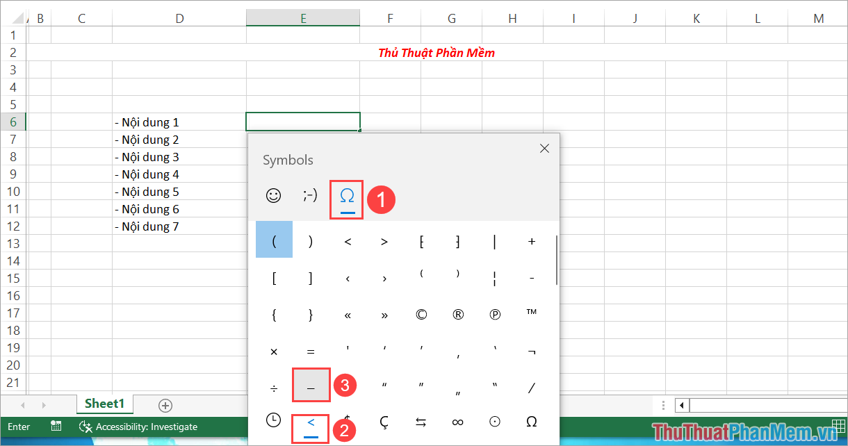 Bí quyết gạch đầu dòng trong Excel