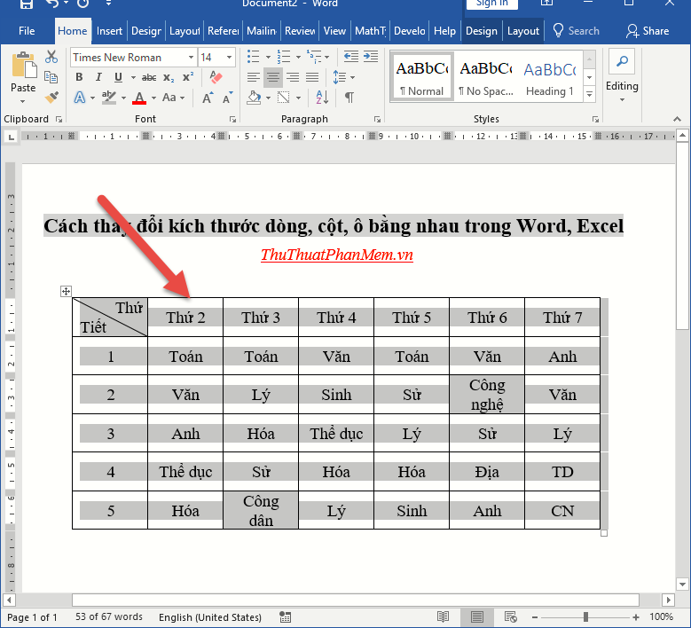 Cách điều chỉnh kích thước dòng, cột, ô đồng đều trong Word và Excel