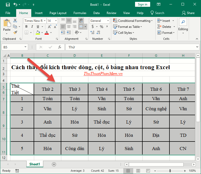 Cách điều chỉnh kích thước dòng, cột, ô đồng đều trong Word và Excel