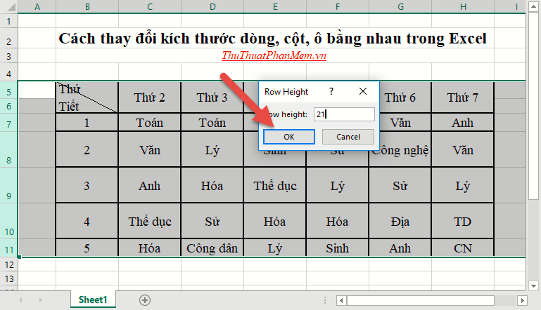 Cách điều chỉnh kích thước dòng, cột, ô đồng đều trong Word và Excel