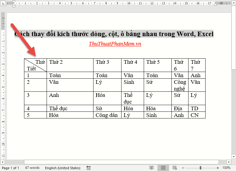 Cách điều chỉnh kích thước dòng, cột, ô đồng đều trong Word và Excel